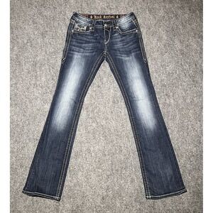 Rock Revival Lois Bootcut Jeans Womens 28x33 Blue Dark Denim Embroidered Logo